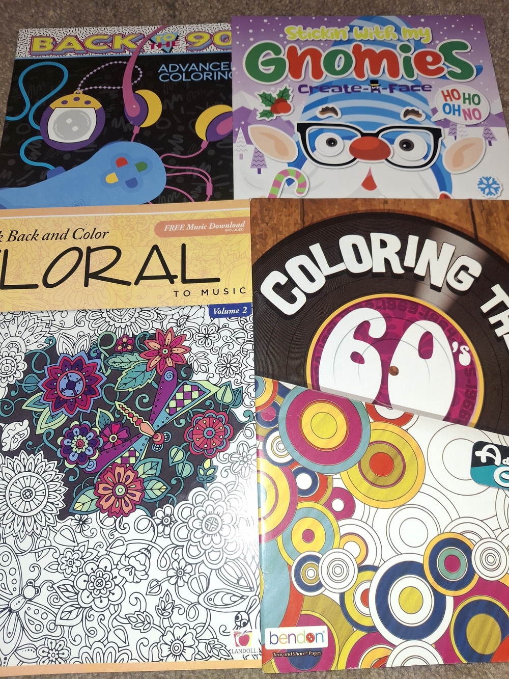 Set of4 Adult Coloring Books - Floral, 60s, Gnomies & More Buy 4 Get 2 FREE